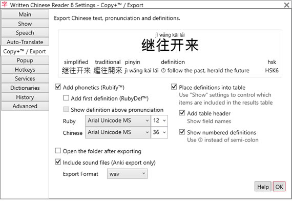 Copy+ / Export settings